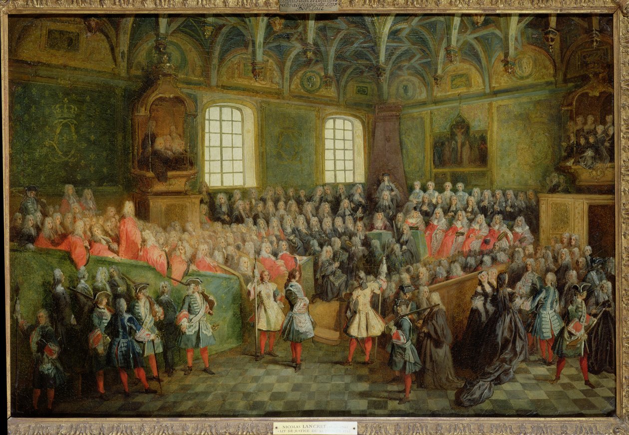 1723年2月22日、ルイ15世（1710-74）の大多数の国会で正義のベッドが開催されました。 作： ニコラス・ランクレ