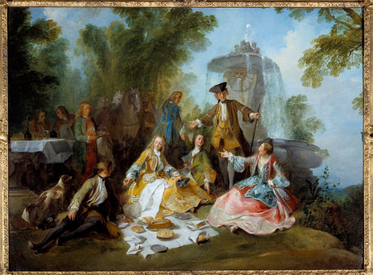 狩りの食事。ニコラ・ランクレ（1690-1743）による絵画 作： ニコラス・ランクレ