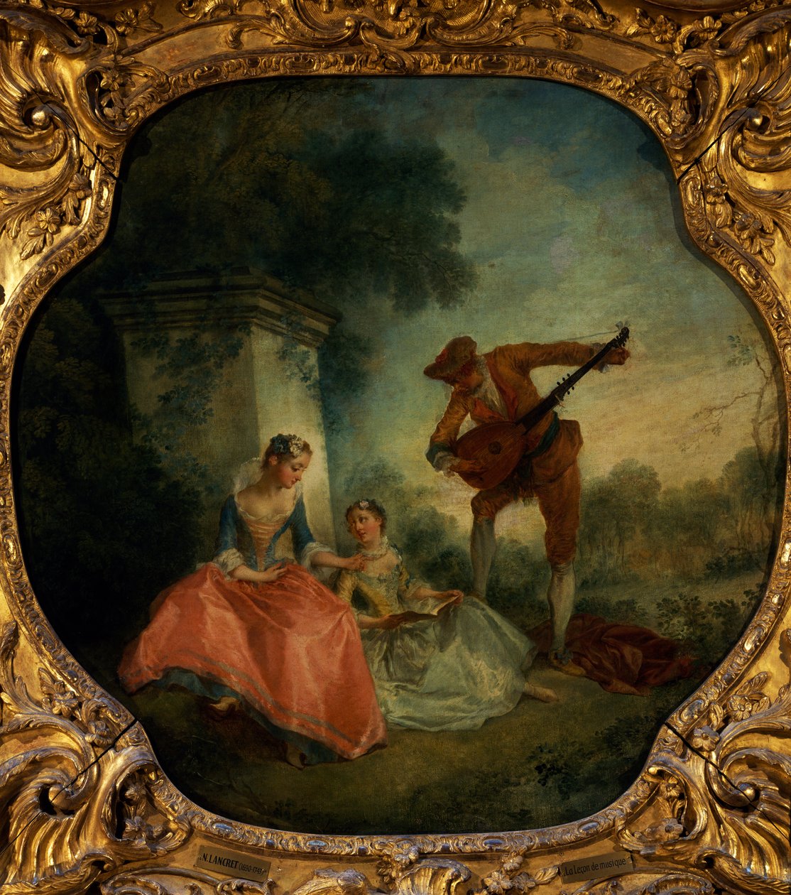 リュートを使った音楽レッスン、ニコラ・ランクレ（1690-1743）作、フランス 作： ニコラス・ランクレ