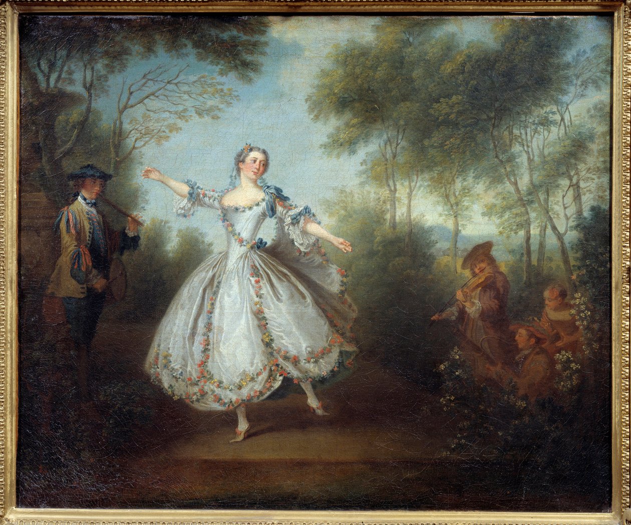 踊り手のマリー・アンヌ・クッピ（1710-1770）は、踊りをカマルゴと呼んでいました。ニコラ・ランクレ（1690-1743）の絵 作： ニコラス・ランクレ