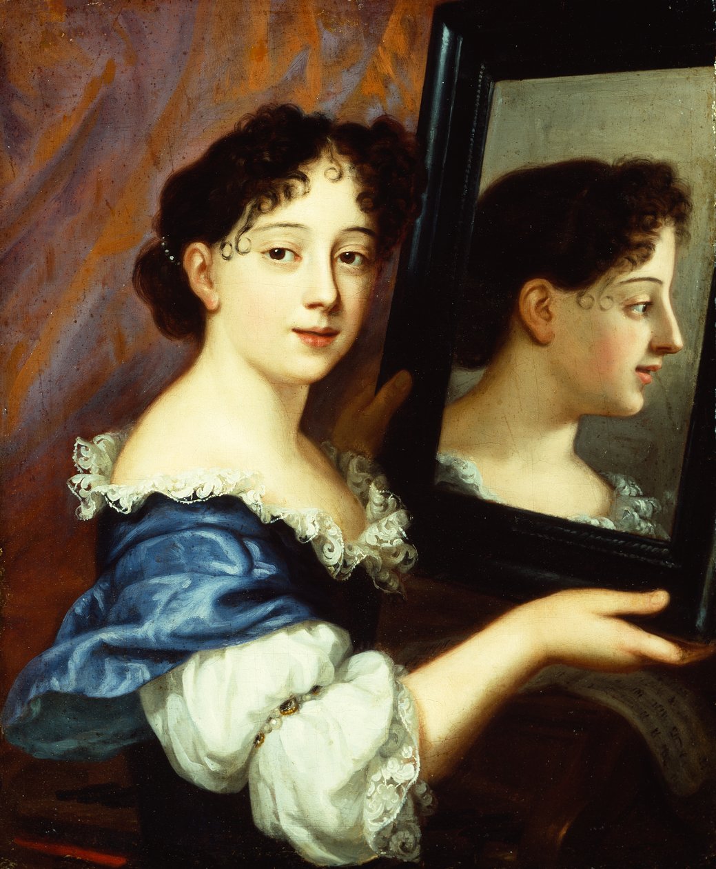 鏡を持つ婦人》1660年頃 油彩・カンヴァス 作： ニコラス・ミニャール