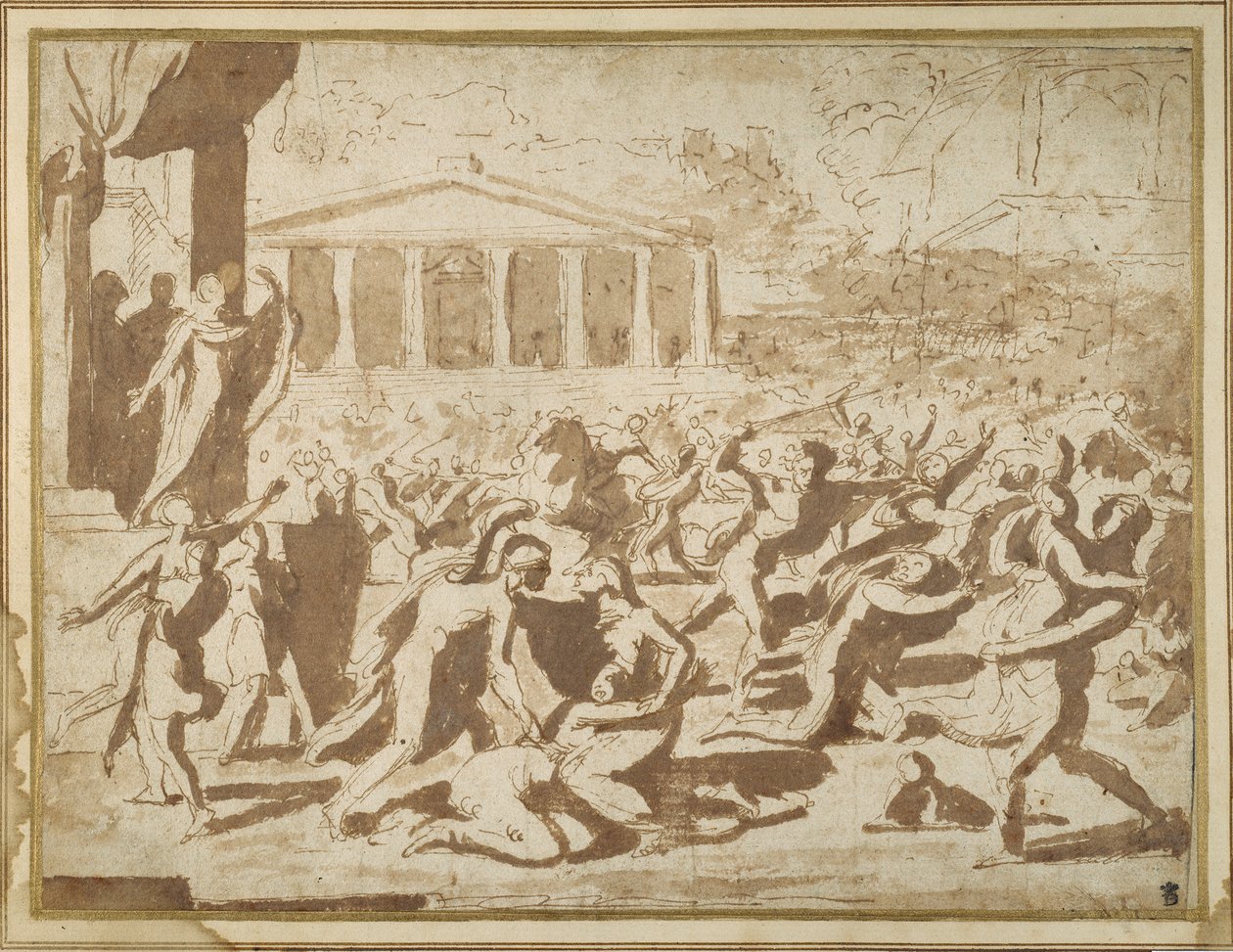サビーン人女性の誘拐のための習作」1633年頃（紙に水墨画 作： ニコラス・プッサン