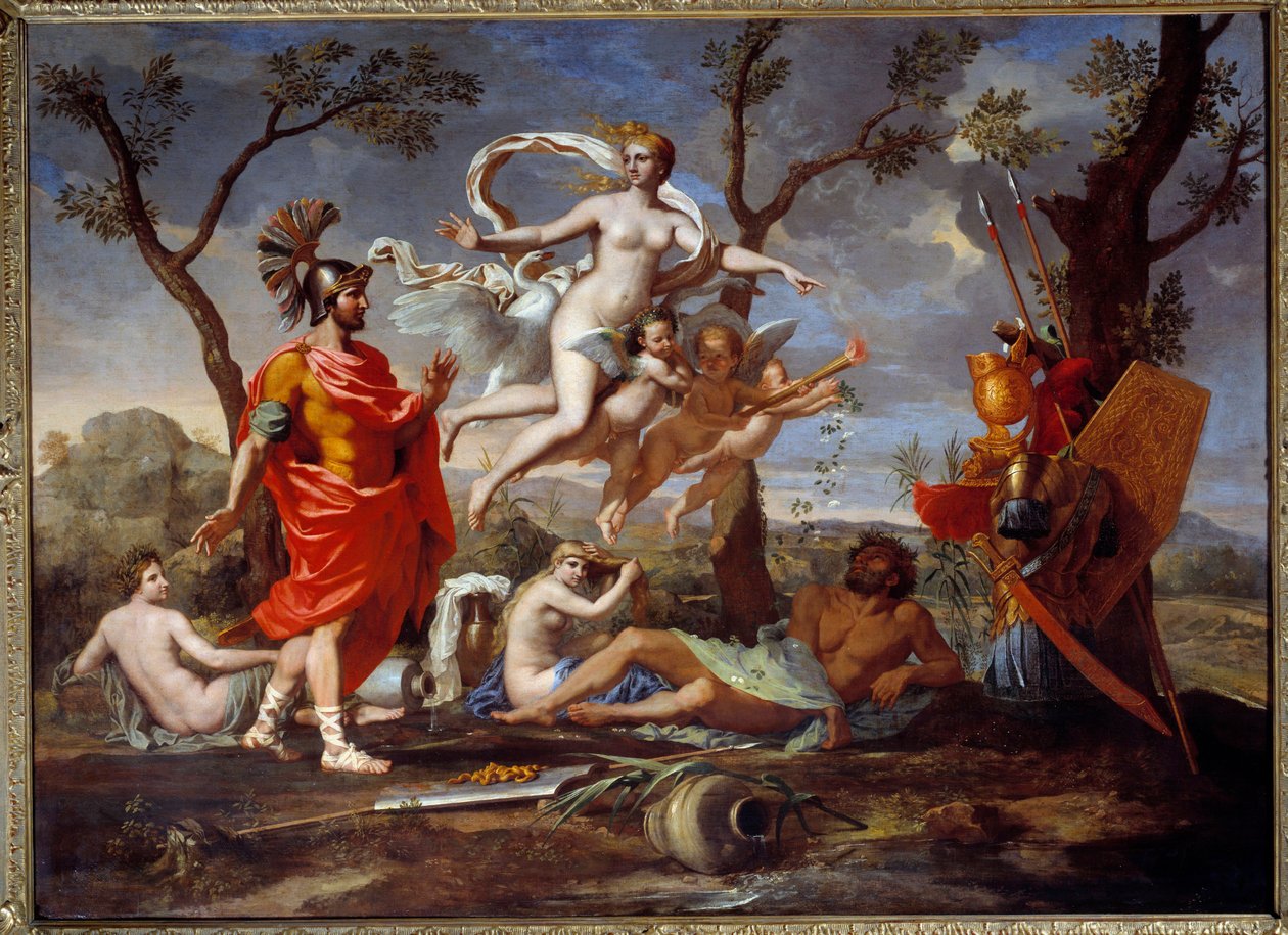 ヴィーナス・アーモン・イーニー ニコラ・プッサン（1594-1665）作 1639年 日1,07x1,46 m ルーアン、ミュゼ・デ・ボザール 作： ニコラス・プッサン