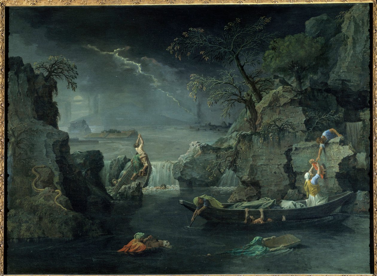 冬または大洪水。ニコラ・プッサン(1594-1665)の絵画、1660-1664年頃の作品。キャンバスに油彩。寸法：1,18 x 1,60m。 作： ニコラス・プッサン