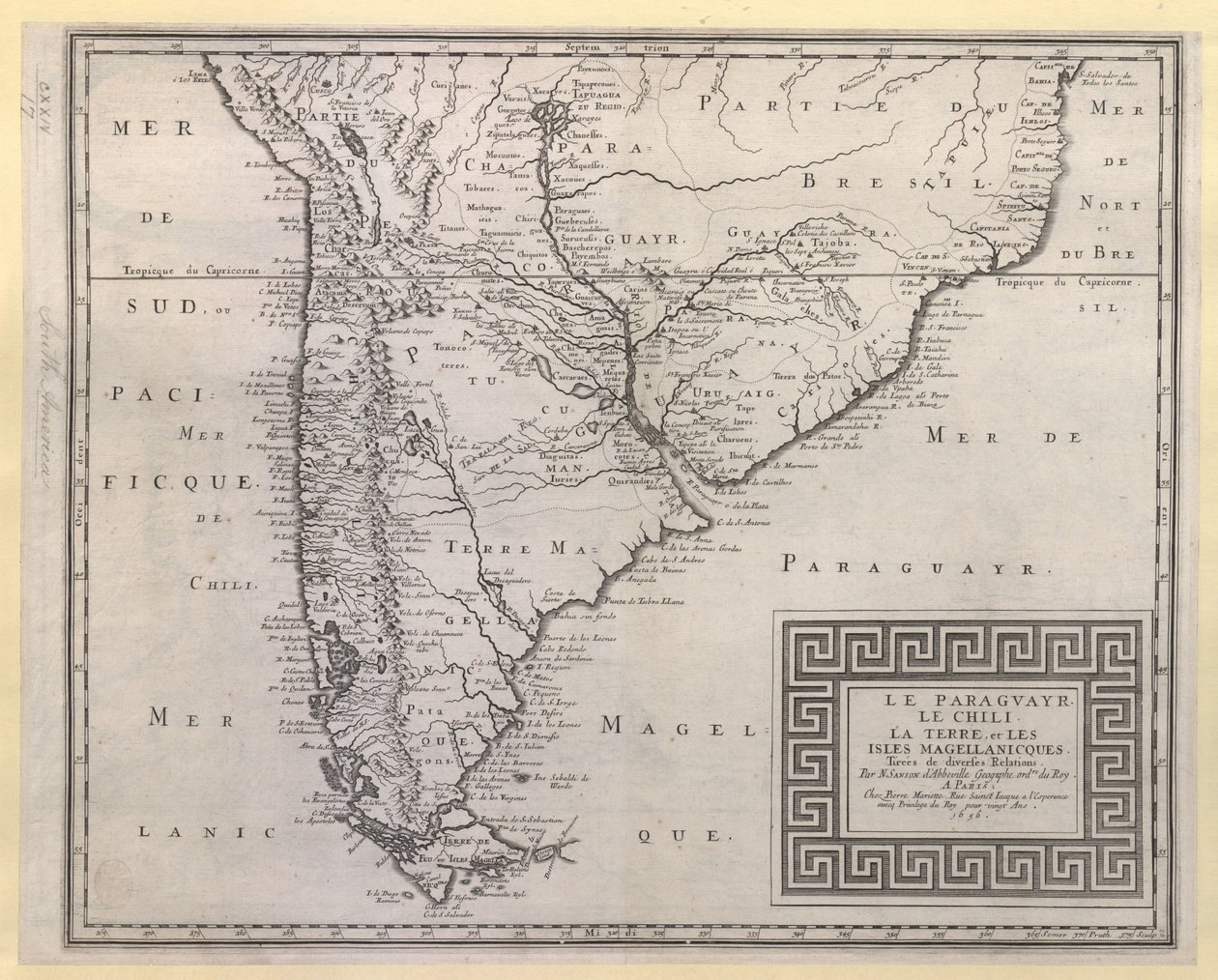 パラグアイチリ。LA TERRE, et LES ISLES MAGELLANICQUES.Taken from various Relations / N. SANSON d