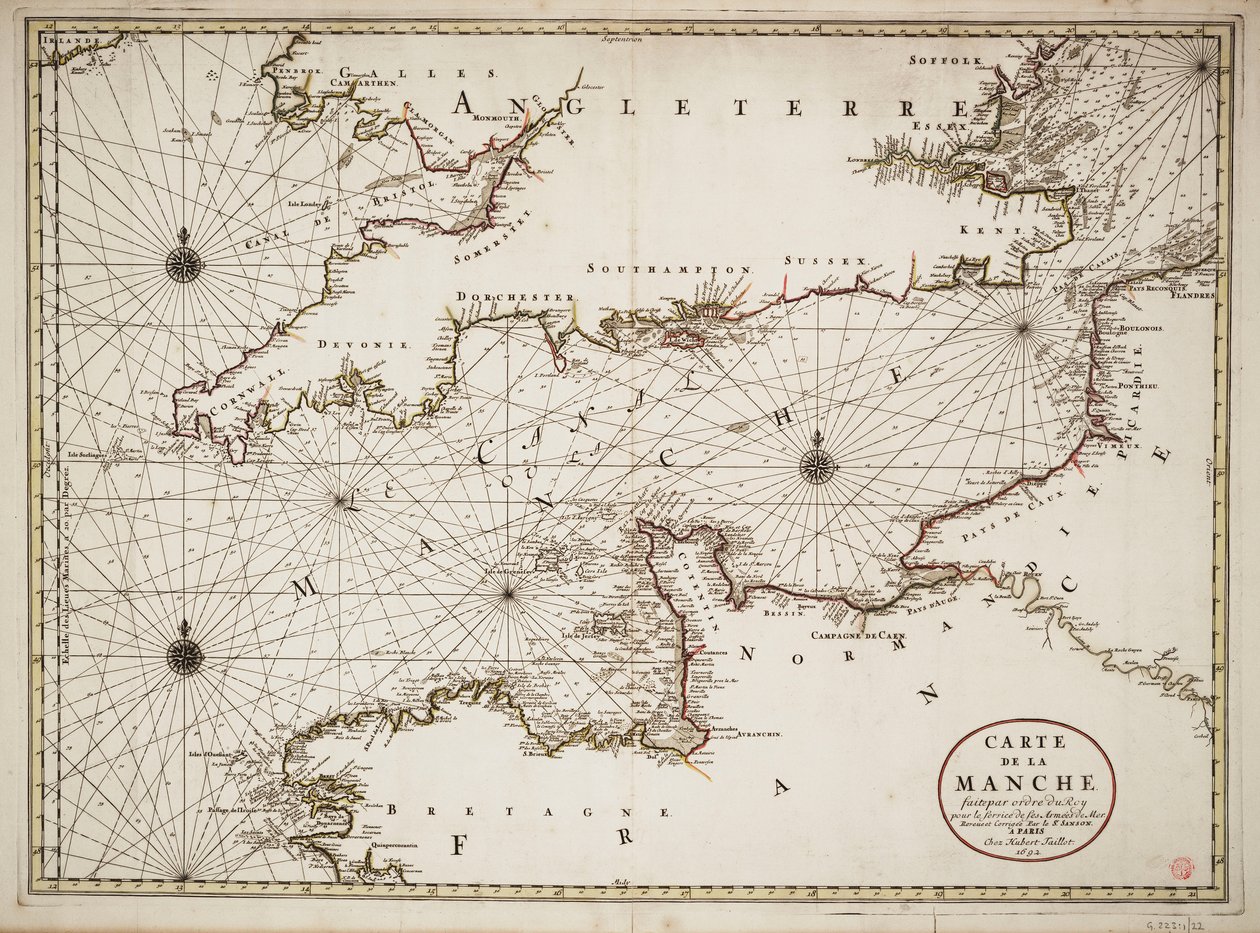 イギリス海峡とイギリス南部およびフランス北部の大西洋沿岸の海図 作： ニコラ・サンソン・ダブヴィル