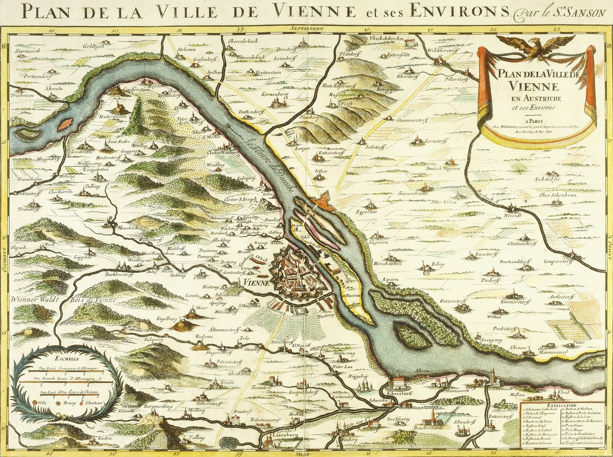 ウィーン市の地図、1692年 作： ニコラス・サンソン・ダビービル