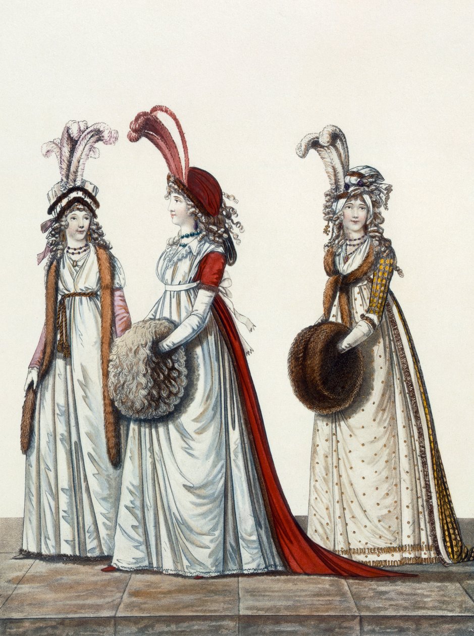 イブニングドレス、イチジク。 40、図41 und fig。 42「The Gallery of Fashion」より、1797 作： ニコラウス・フォン・ハイデロフ