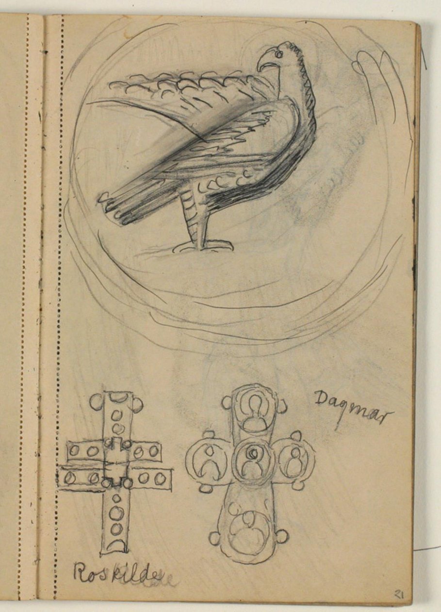 おそらく出版社の後で、鳥と 2 つの十字架を研究 作： Niels Larsen Stevns