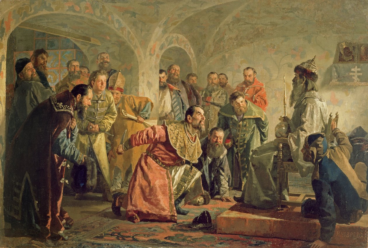 イヴァン4世の裁判所のOprichnina（1530-84） 作： ニコライ・ヴァシリエビッチ・ネヴレフ