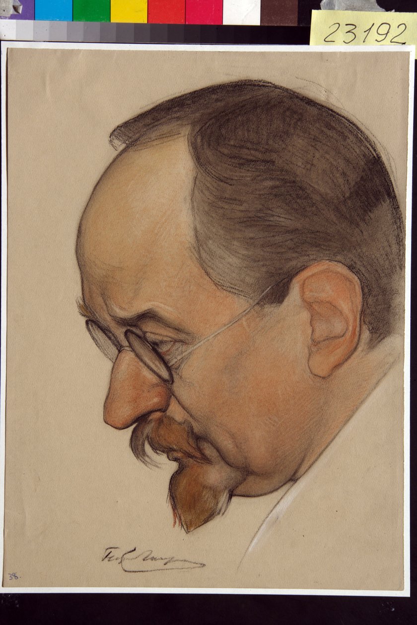 Georgi Vasilyevich Tchitcherine (1872-1936) の肖像 - Nikolai Andreevich Andreev (1873-1932) の作品、紙に血とチョーク (32.4x24.1 cm) 作： ニコライ・アンドレーエヴィッチ・アンドレーエフ