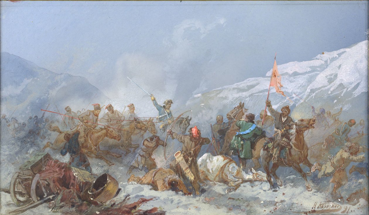 プガチョフ軍との戦い、1891年。 作： Nikolai Nikolayevich Karasin