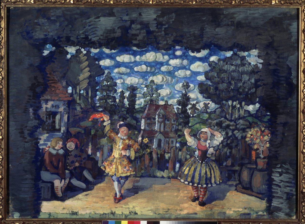 グリーンブルのホテル。 Mikhail Kouzmin (1875-1936) による演劇「Dutchwoman Lisa」の準備装飾。 Nikolai Nikolayevich Sapunov (Sapunov) (1880-1912) の作品、ダンボールにテンペラ 作： ニコライ・ニコラエヴィッチ・サプノフ