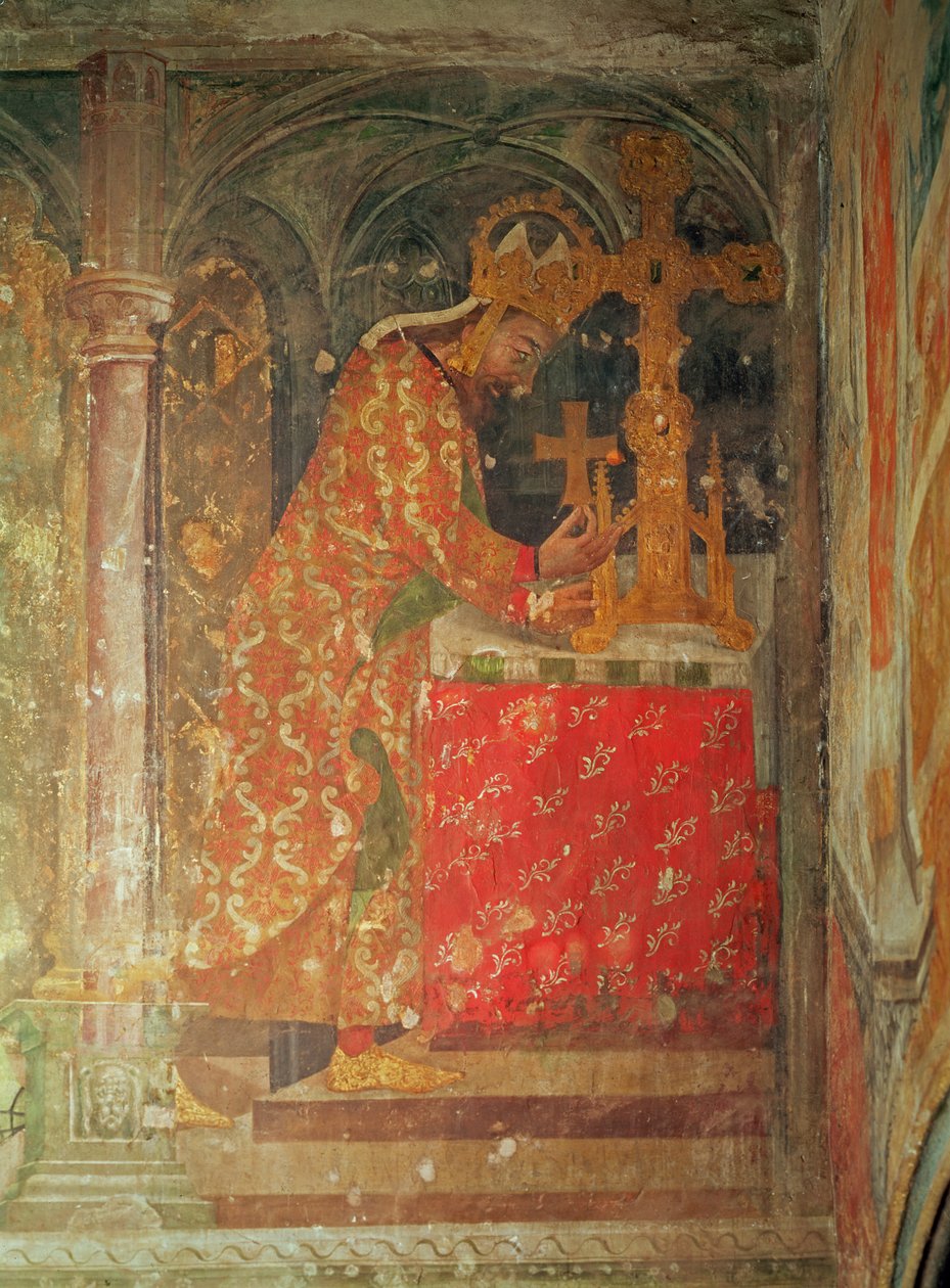 聖ローマ皇帝チャールズ4世は、聖母の礼拝堂1357-60からの聖遺物箱に、キリストの冠からとげの遺物を遺物箱に置いています（204541と204544も参照） 作： ニコラウス・ワームザー
