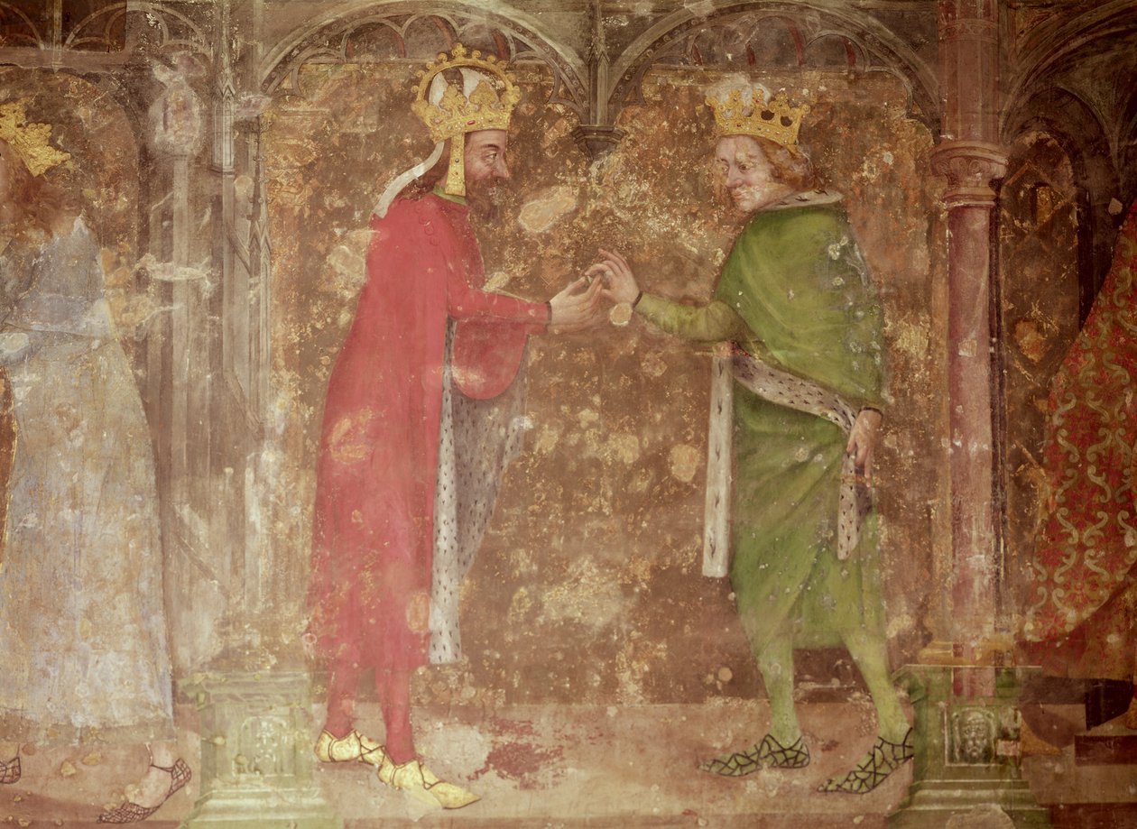 1357-60年、フランスの王ジャン2世から聖母礼拝堂からキリストの冠からとげを受け取った神聖ローマ皇帝チャールズ4世（204544および397961も参照） 作： ニコラウス・ワームザー