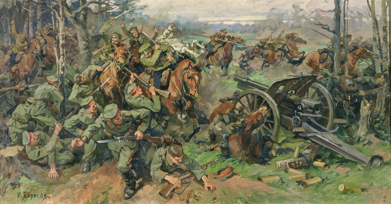 1915年にドイツの大砲を充電するロシアの騎兵隊 作： ニコライ・ヤコブレビッチ・ボリソフ