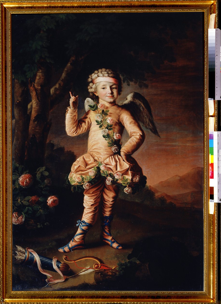 Ivan Yakimov en Cupidon の肖像 (Ivan Yakimov とキューピッドの肖像)。 Peinture de Nikolai Ivanovich Argunov (Argounov) (1771 年 - 1829 年 4 月)。 ユイル サー トワル 作： ニコライ・イワノビッチ・アルグノフ