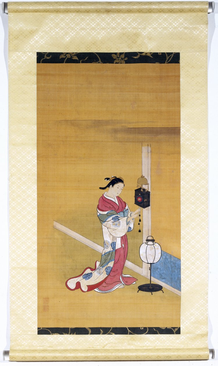 壁掛け時計江戸時代（1600〜1868）1700〜50（シルク塗装） 作： 西川祐信