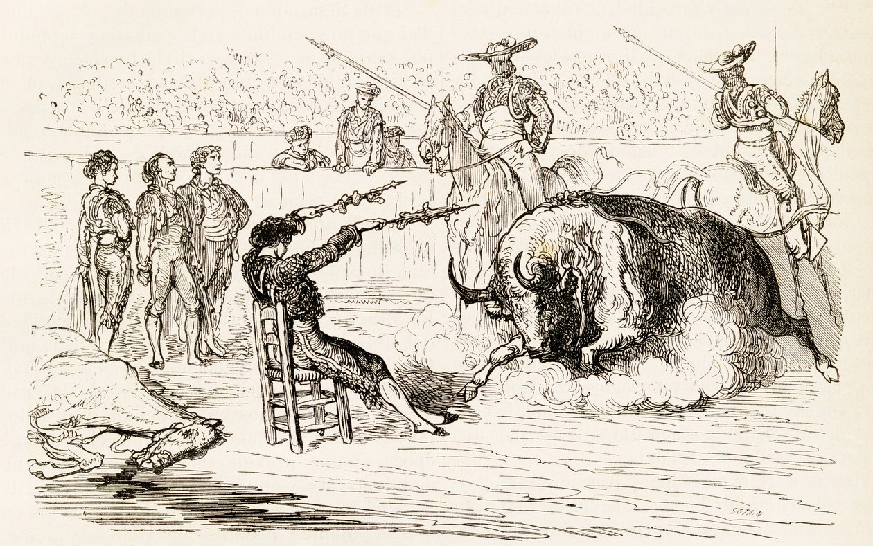 1878年に椅子に座ったままバンデリーラを置くスペインのバンデリジェロ（木の彫刻） 作： ノエル・ユージン・ソタン