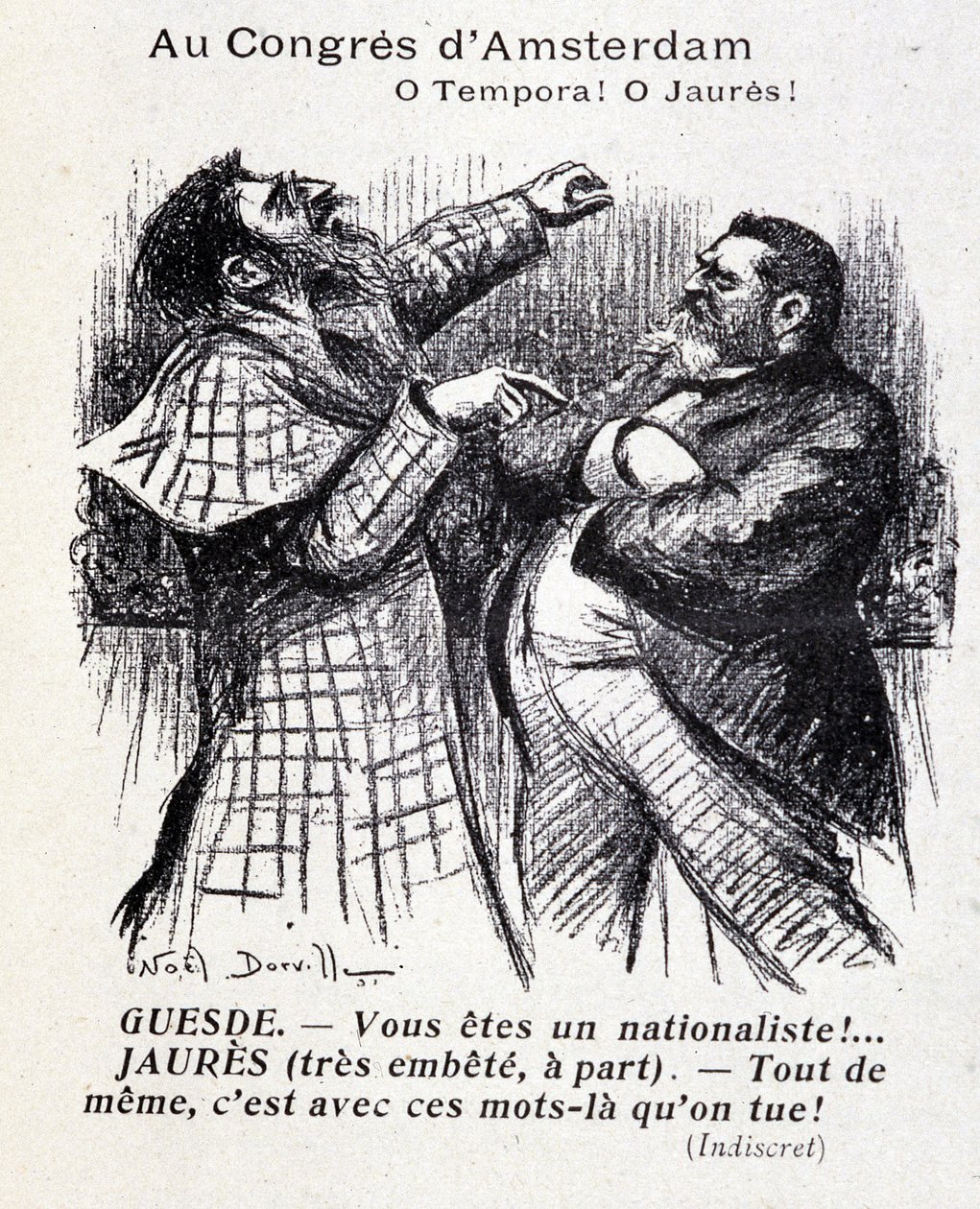 Jean JauresとJules Guesdeの喧嘩（アムステルダム社会主義者会議） by Noel Dorville, "Le Panache" 5/10/1904 作： ノエル・ドービル