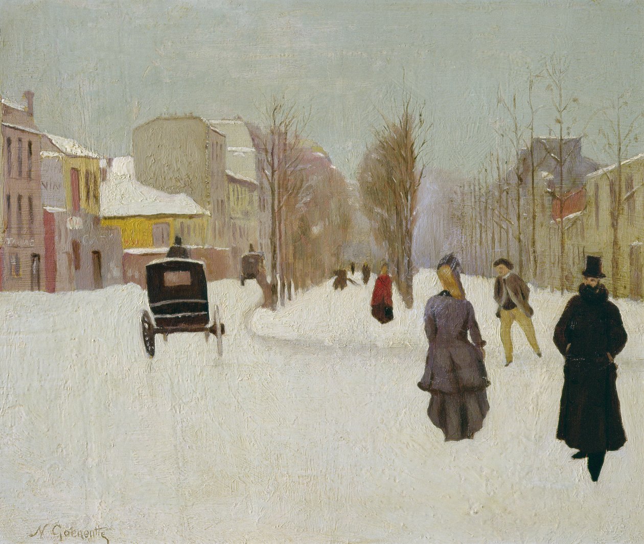 雪とフランスのストリートシーン（金属に油） 作： ノルベルト・ゲーニュート