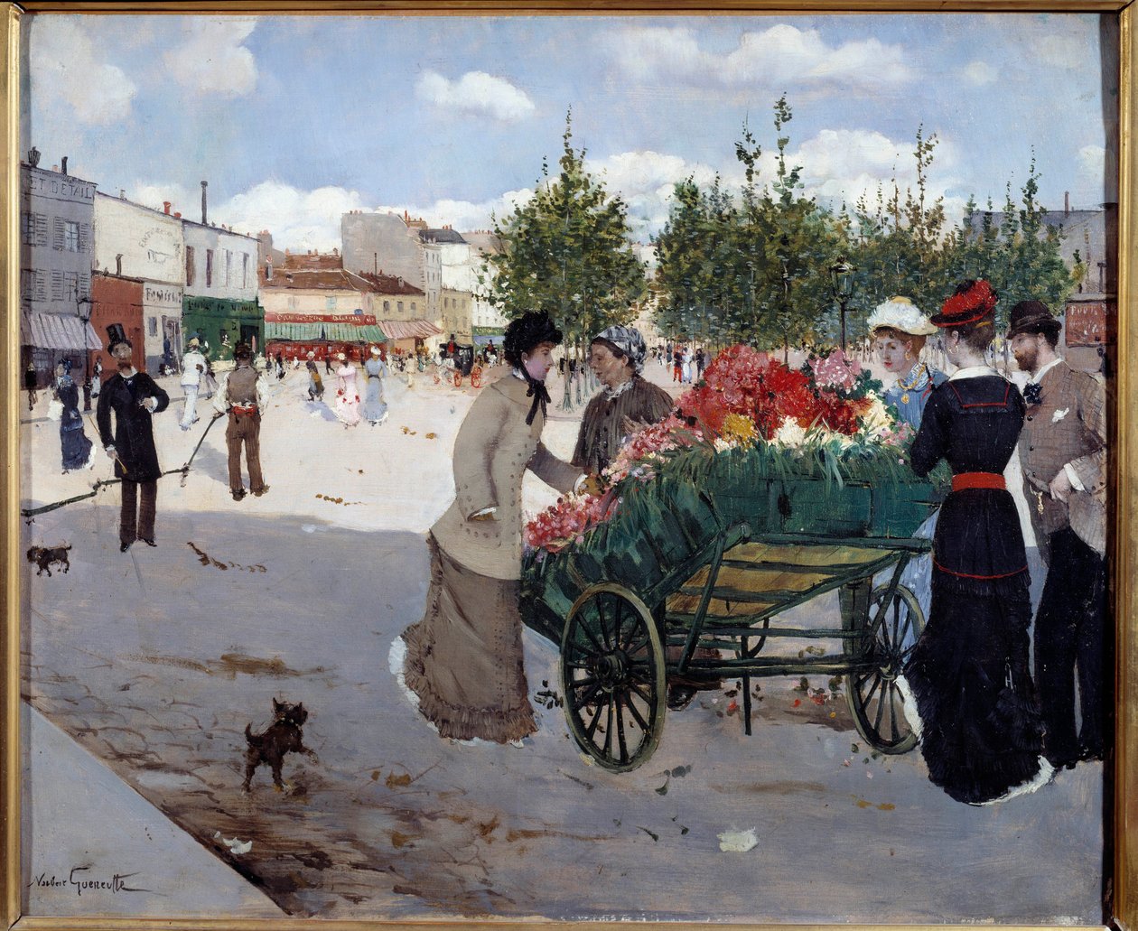 パリのBoulevard Rochechouart（Marche de la Madeleine）にある花屋さん。ノルベルト・ゴイネッテ（1854-1894）の絵画 作： ノルベルト・ゲーニュート
