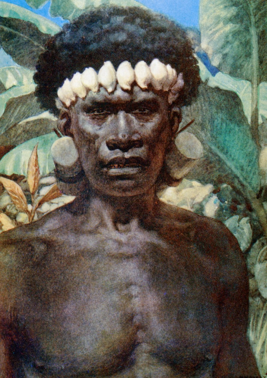 ソロモン島の人食いの肖像画。 1908 作： ノーマン・ハーディ