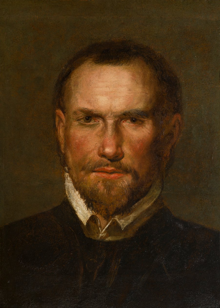 未知のひげを生やした男の肖像、1501-99年頃（パネルに油と紙が置かれ