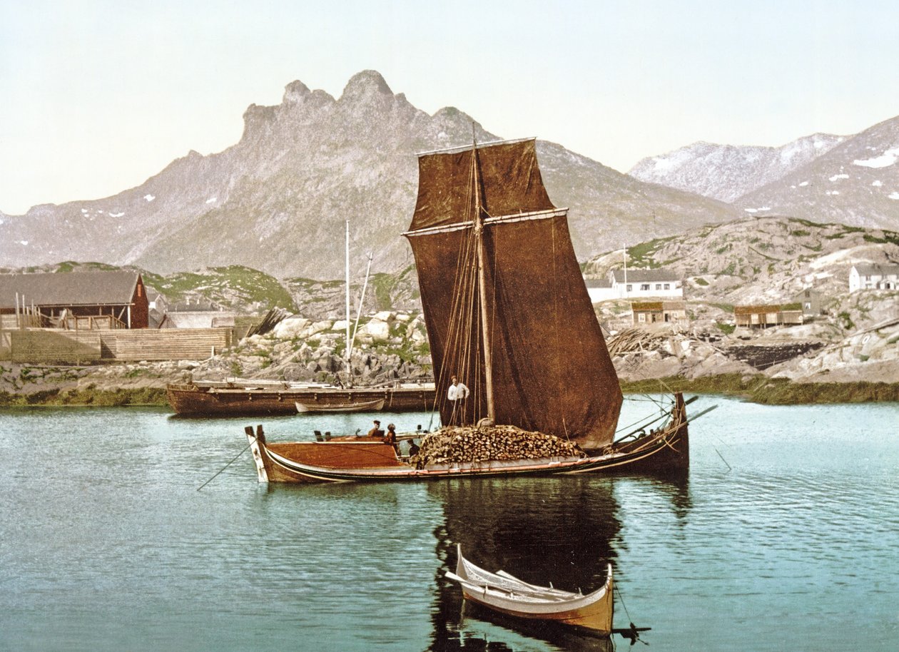 ログの貨物を運ぶヌールランボート、ノルウェー、1890-1900 作： ノルウェーの写真家