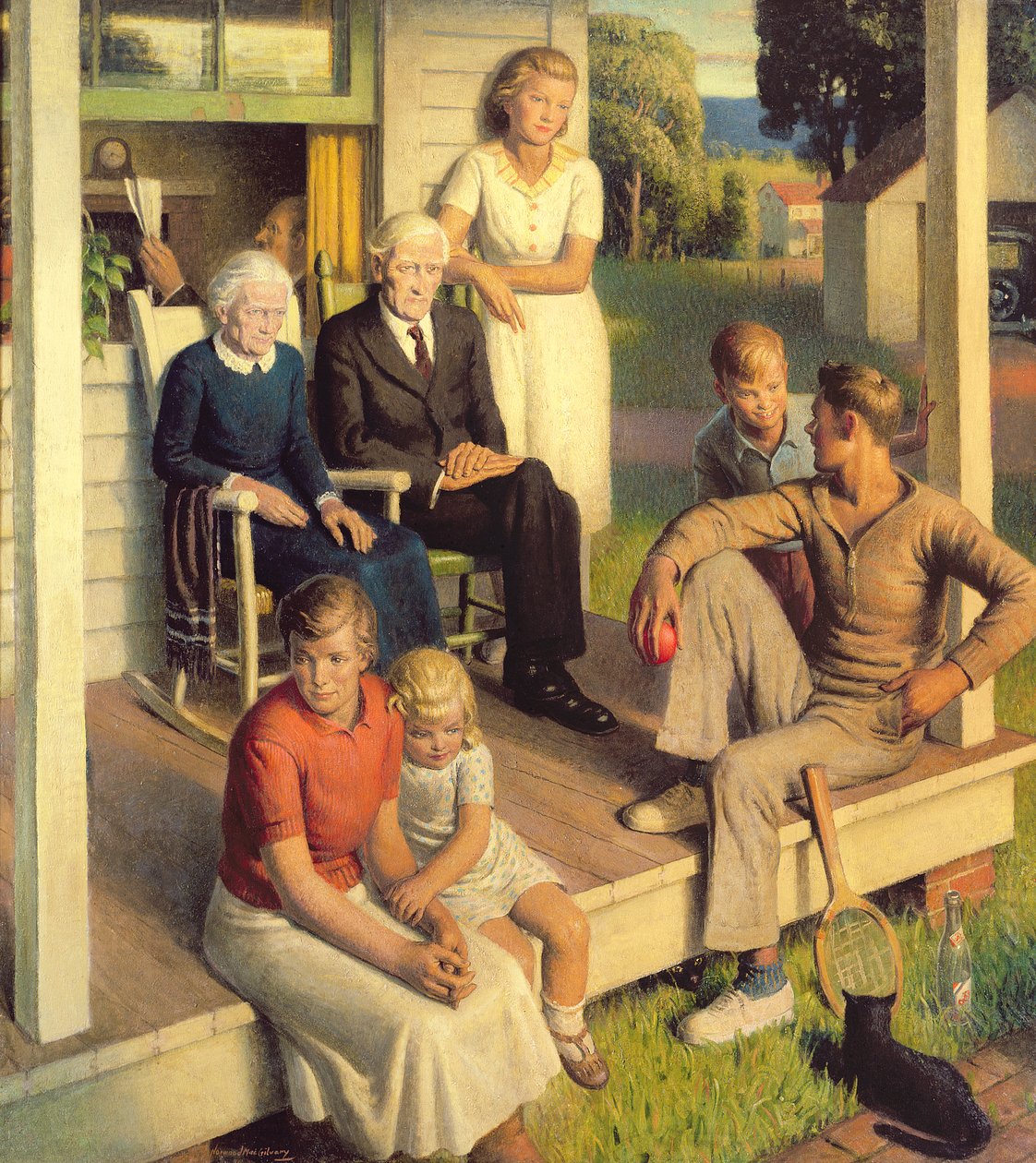 No More Chores、休暇中の家族、1935年頃（キャンバスに油彩） 作： Norwood MacGilvary