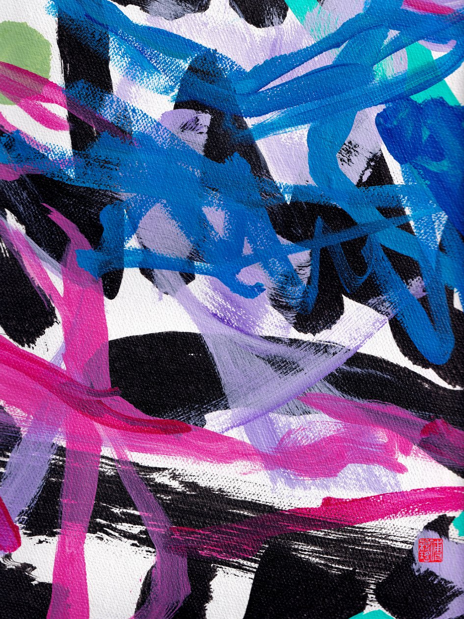 Zen Blue Strokes Abstraction, 2023（アクリル、キャンバス） 作： オディリア ワイオミング州