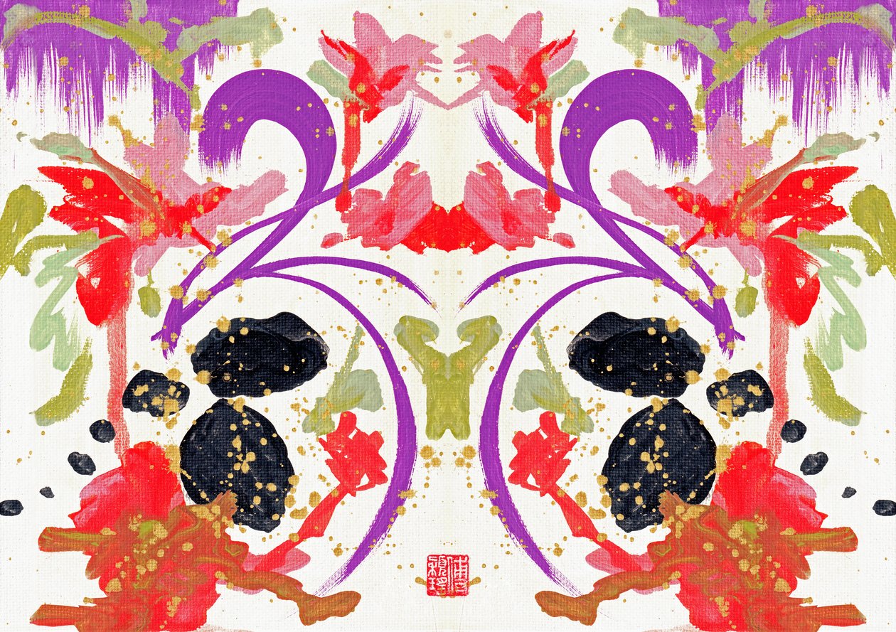 Zen Orange Purple Flowers 1, 2021 （キャンバスにアクリル、デジタル） 作： オディリア ワイオミング州