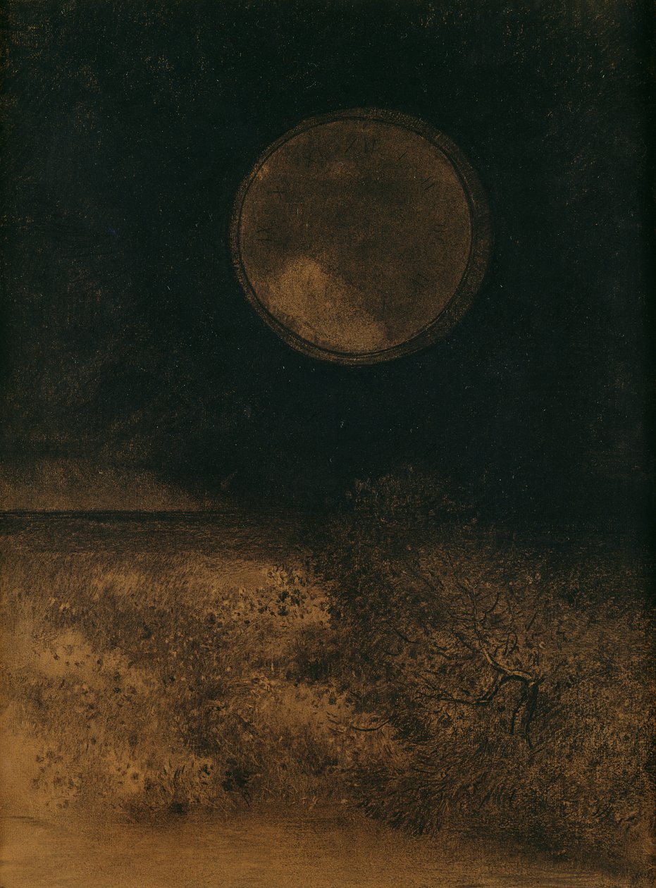 ラスフィア（グローブ）、1890-5（紙にコールとセピアを洗う） 作： オディロン・ルドン