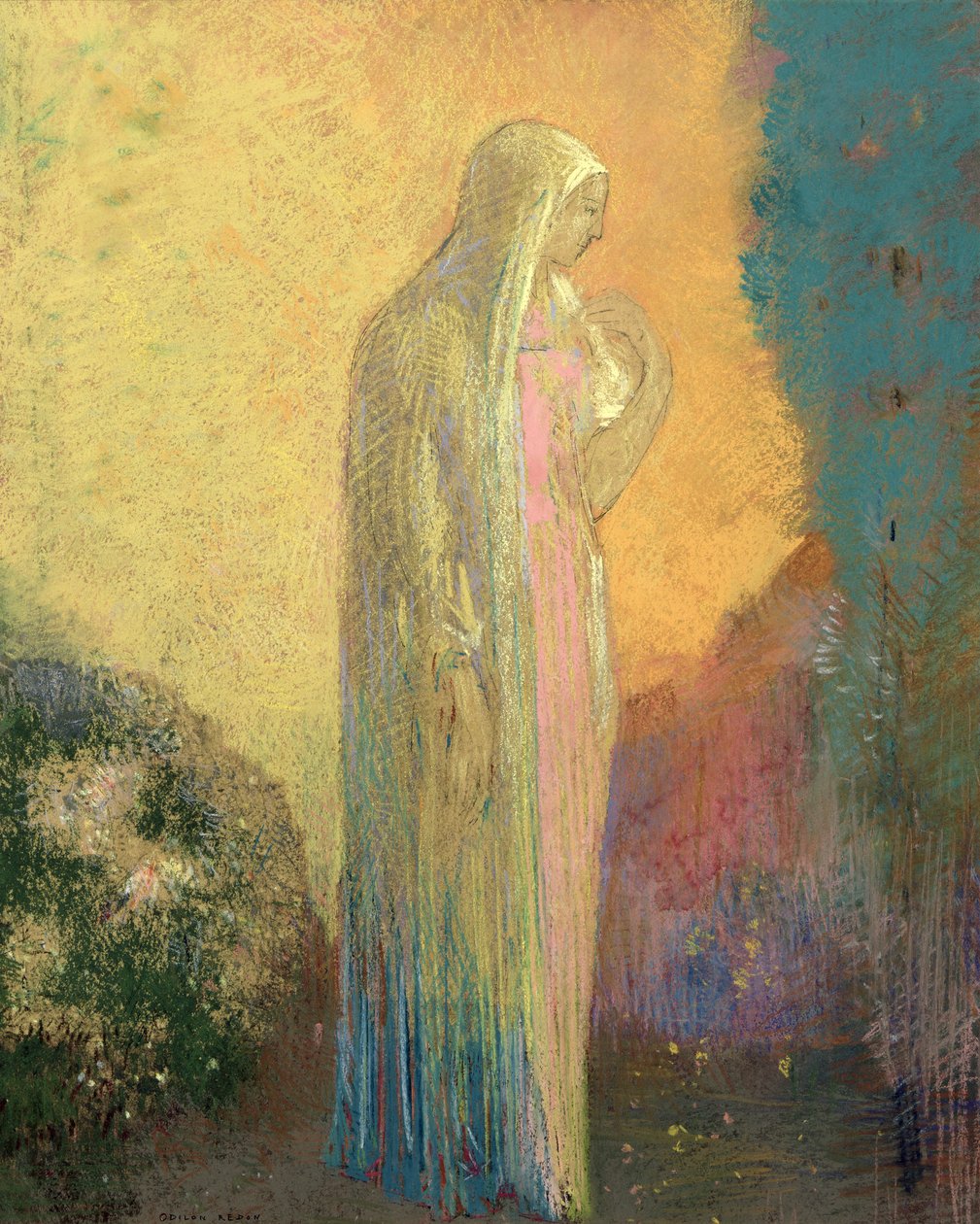 Standing Veiled Woman（パステル紙） 作： オディロン・ルドン