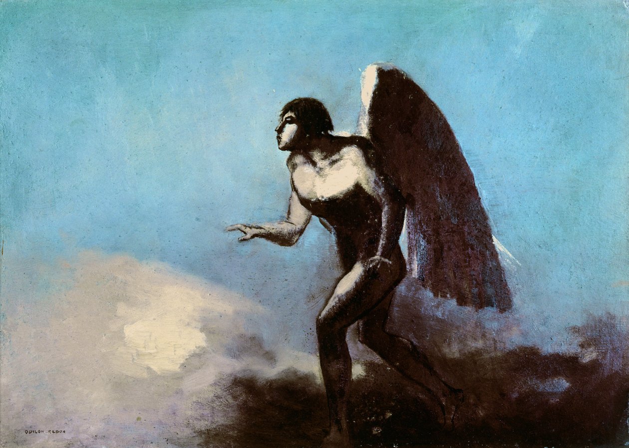 翼のある男、または堕天使、1880年以前（ダンボールに油彩） 作： オディロン・ルドン
