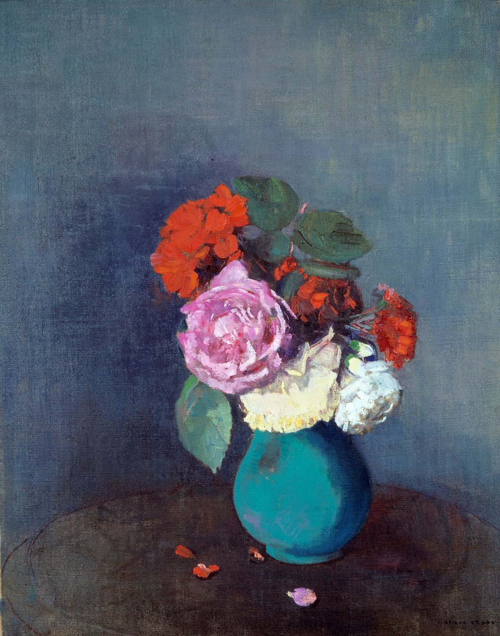 花 カーネーションの花束。オディロン・ルドン（1840-1916）による絵画
