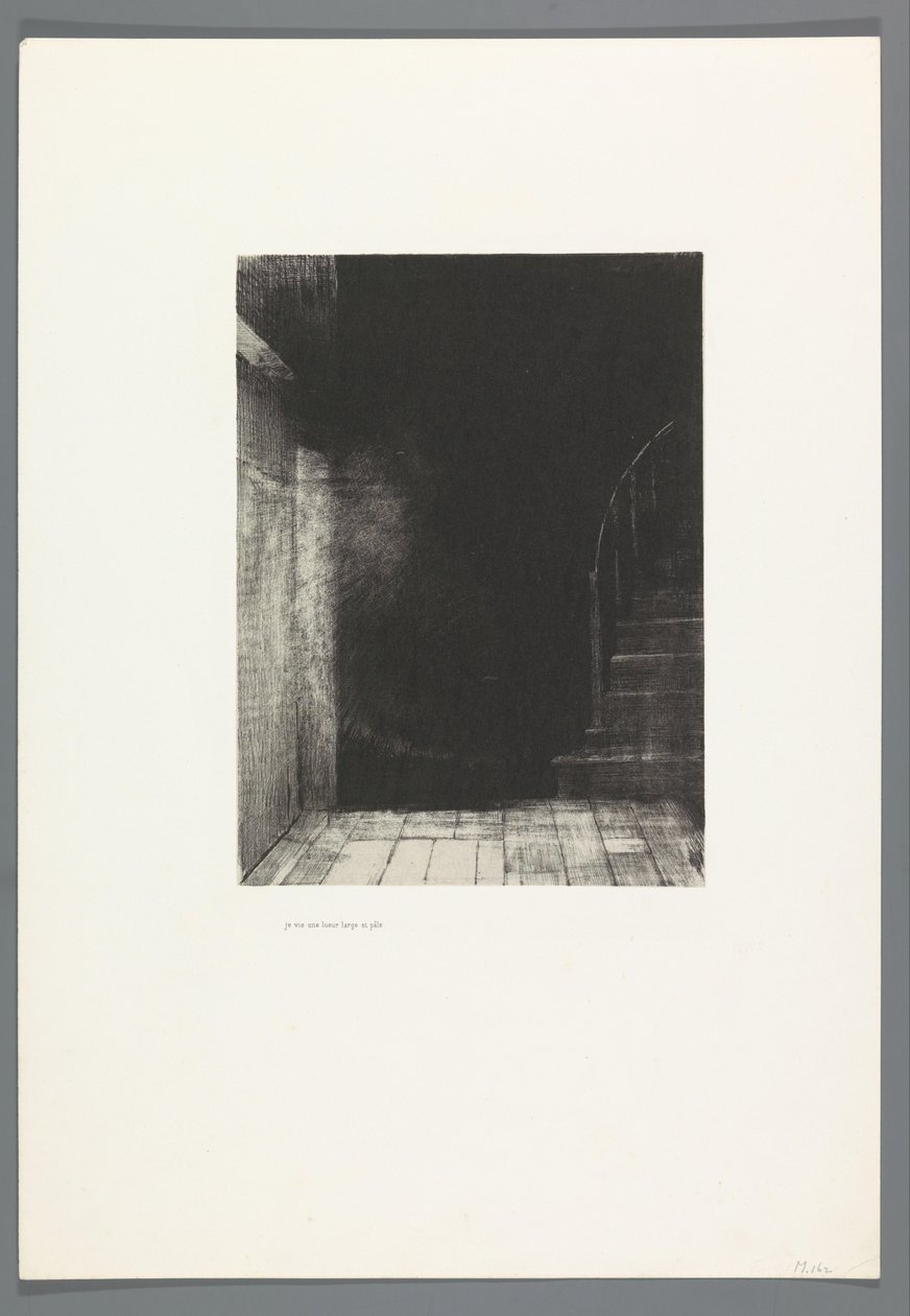 Je vis une lueur large et pale La Maison Hautée、6枚のリトグラフの表紙のタイトル ページ Het Haunted House、La Maison Hantée、Bulwer-Litton によるテキスト付きのイラスト、Rene Philipon によるフランス語への翻訳 (シリーズ タイトル) 作： オディロン・ルドン