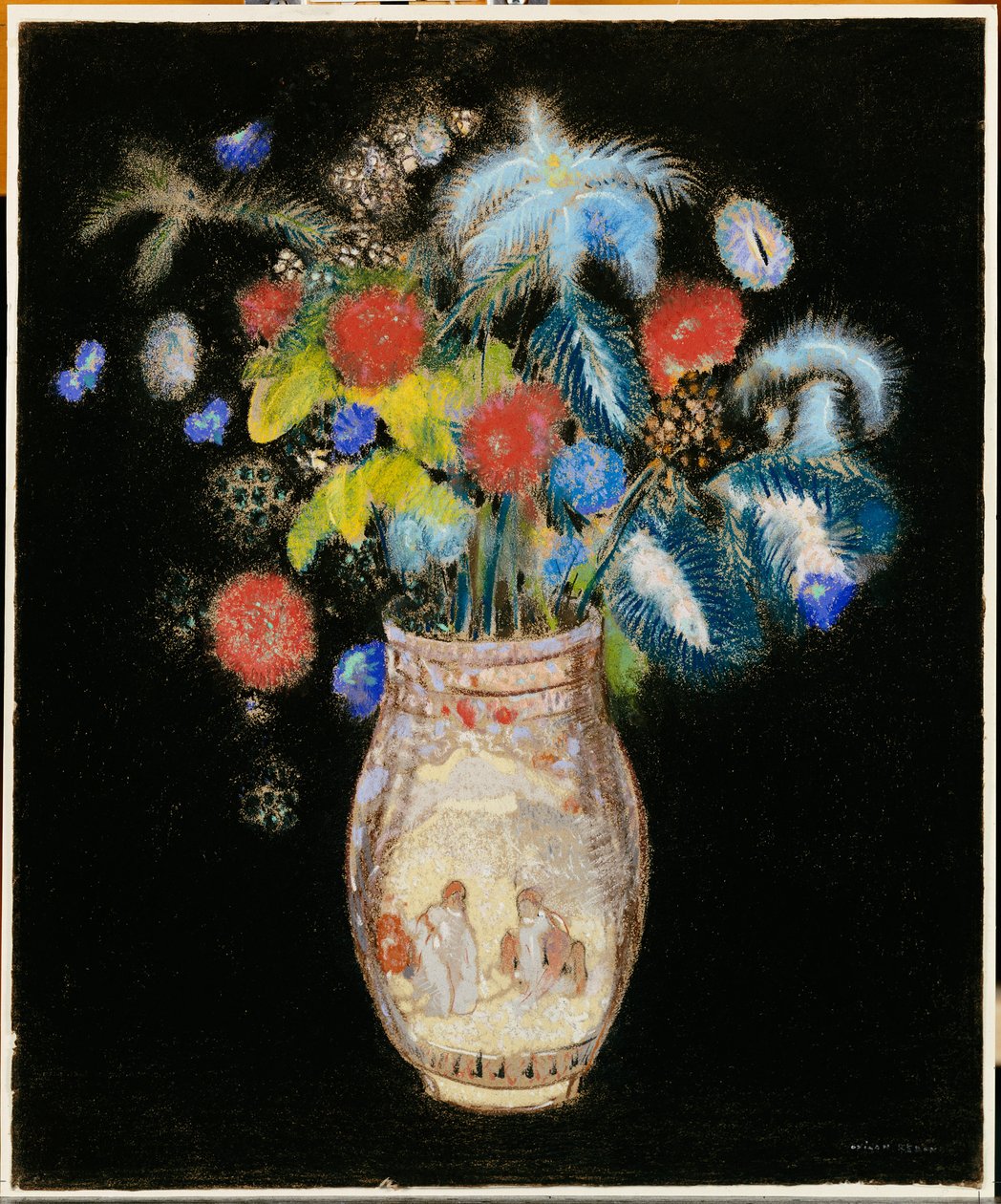 黒の背景に大きな花束、1910年頃 作： オディロン・ルドン
