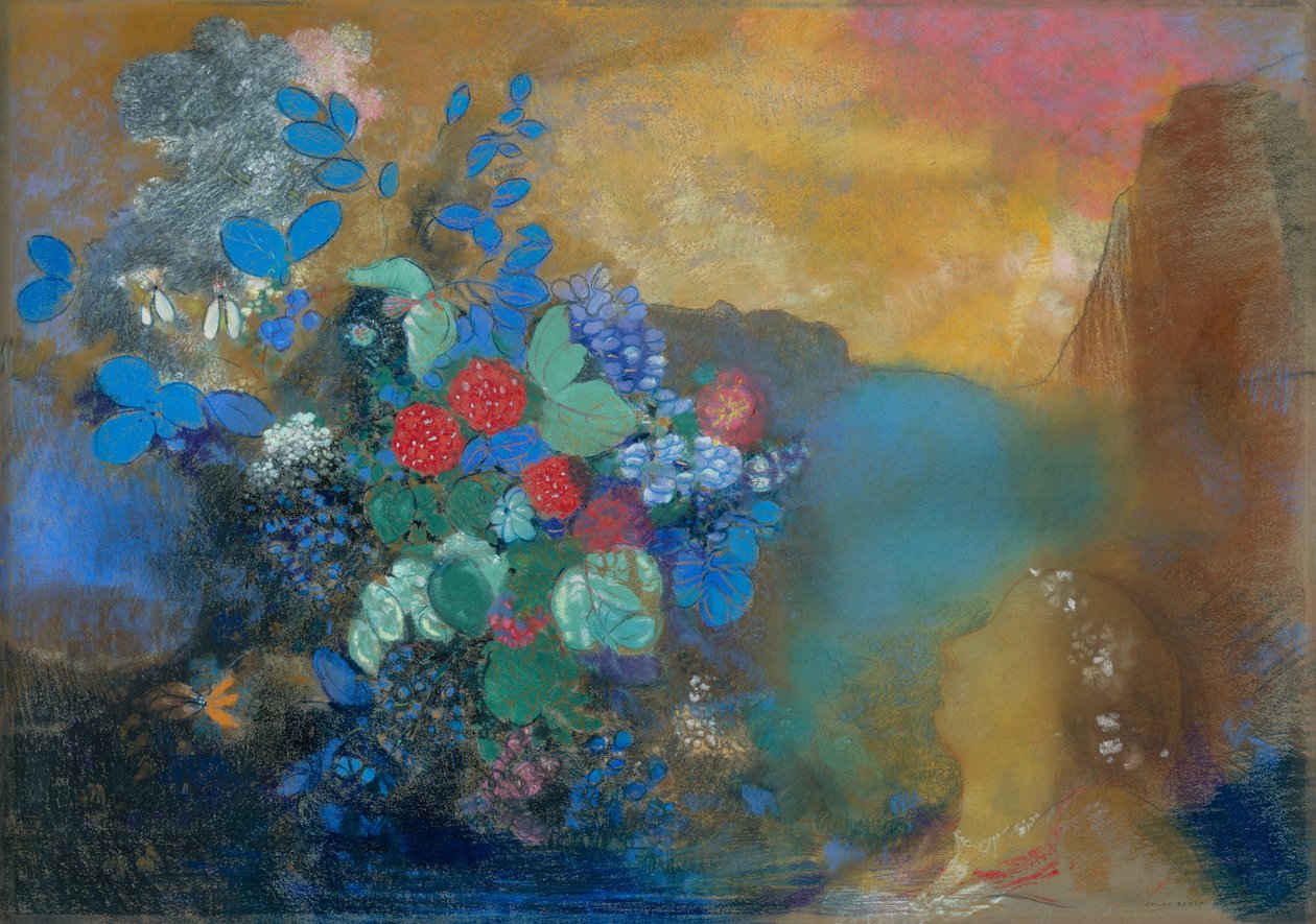 花の間のオフィーリア、c.1905-8（紙にパステル） 作： オディロン・ルドン