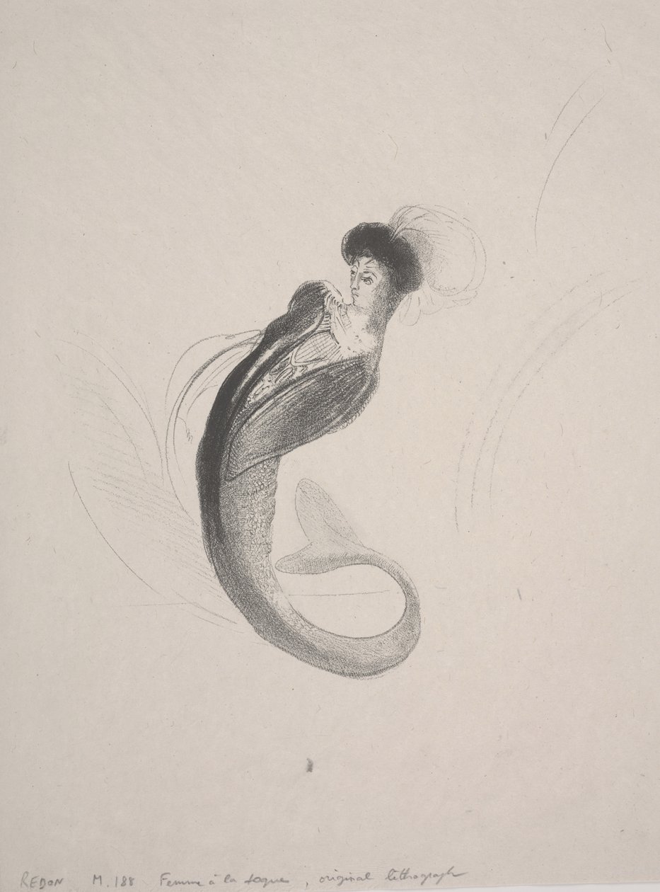 トーク帽と人魚の尻尾をかぶった女性 作： オディロン・ルドン