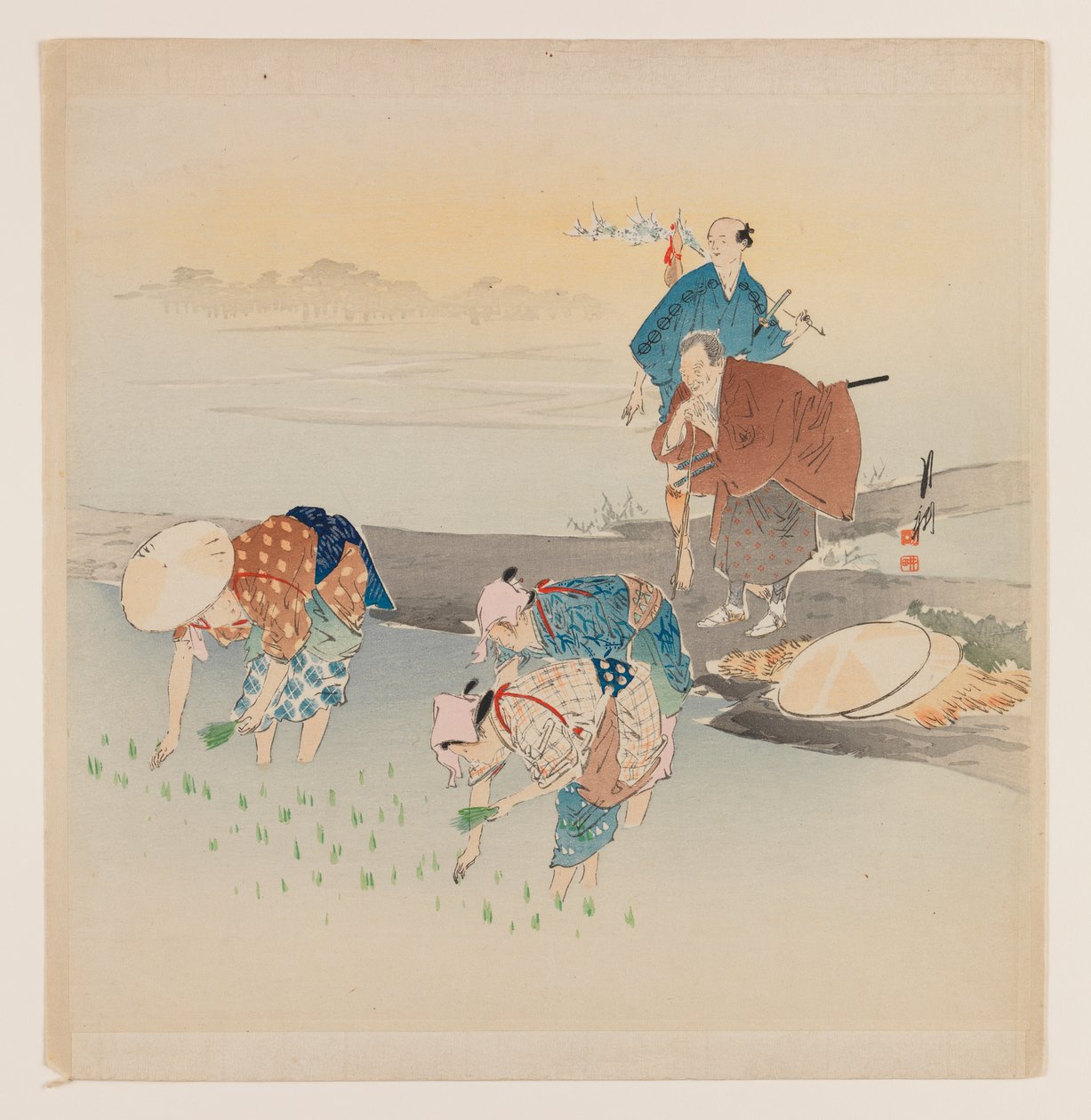 男と女の田植え、1890〜1910年頃（木版カラー印刷） 作： 尾形月光