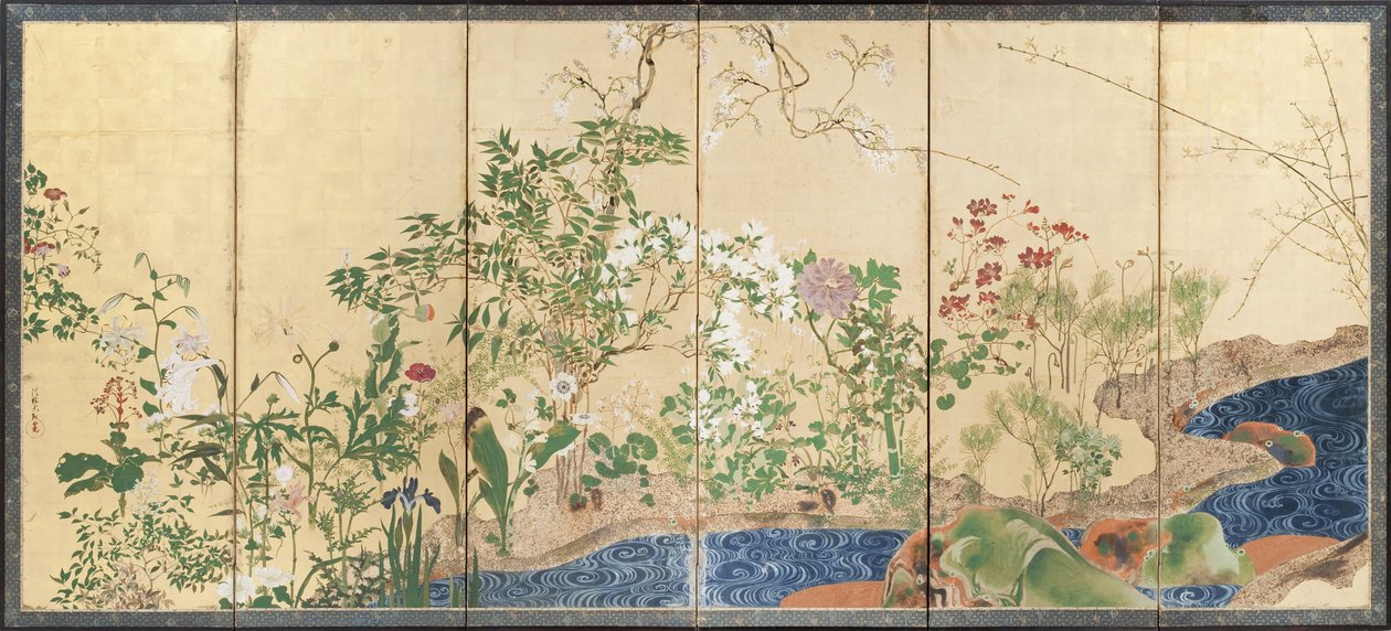 春と秋の花 作： 尾形光琳
