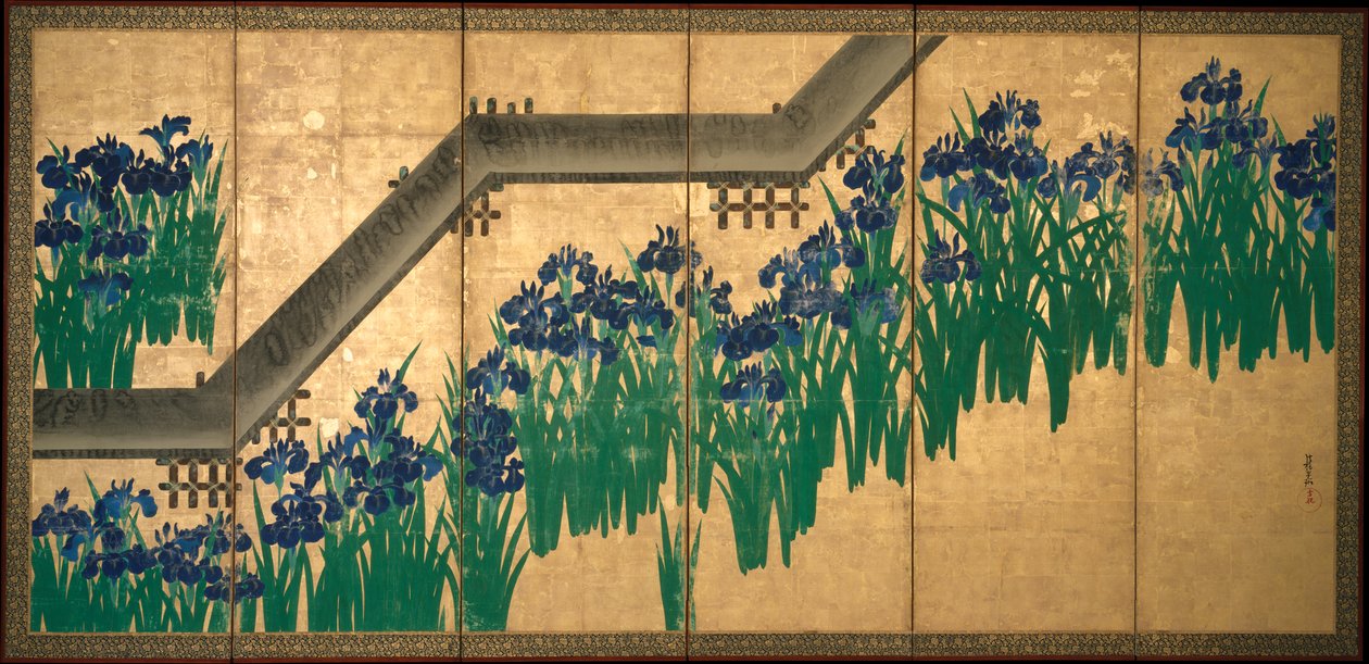 八橋の杜若 作： 尾形光琳