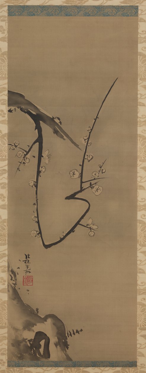 サクラ、掛軸、1700年頃（絹にインク） 作： 尾形光琳