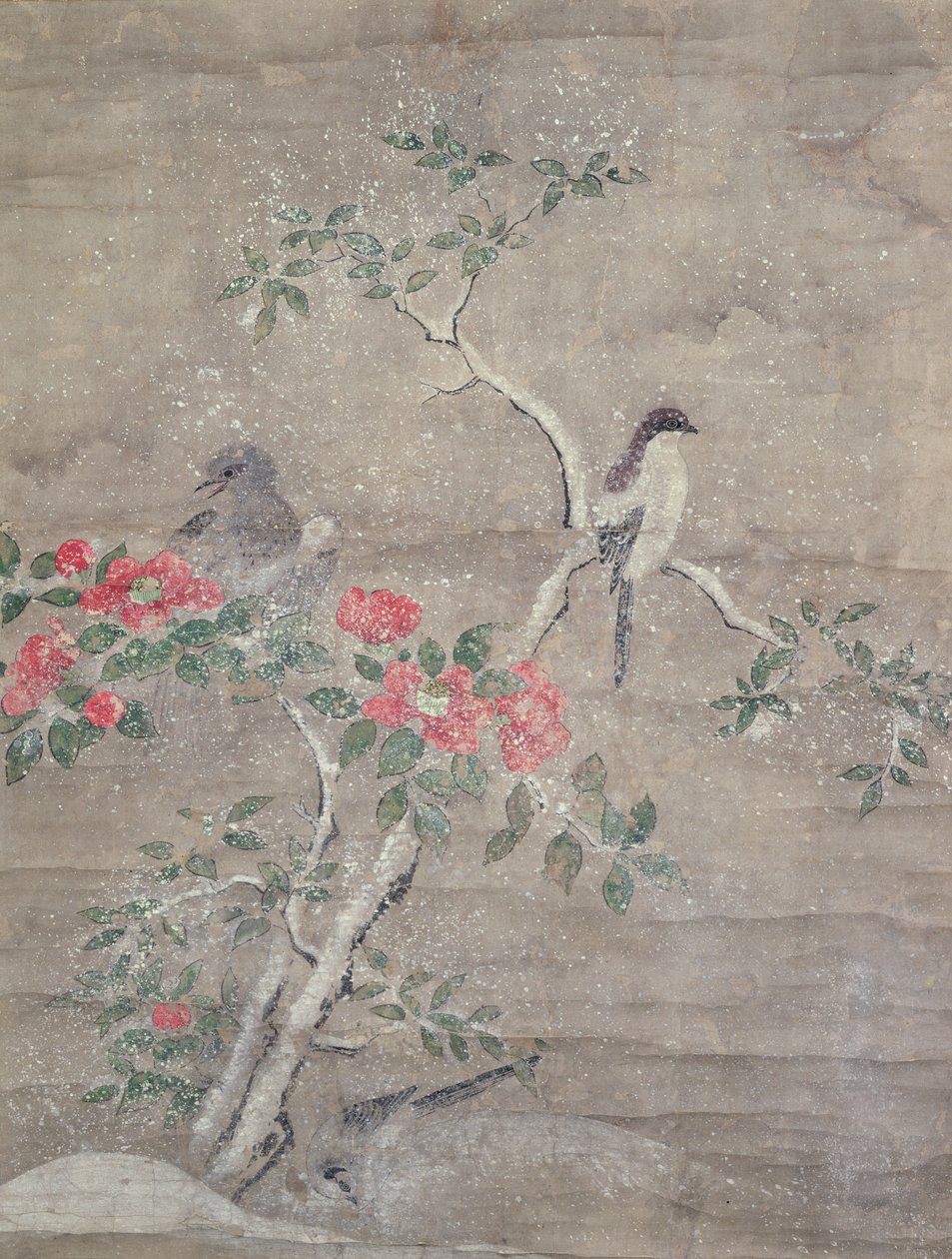 雪の中の鳥とカメリア、1700年頃（紙にインクと色） 作： 小川はりつ