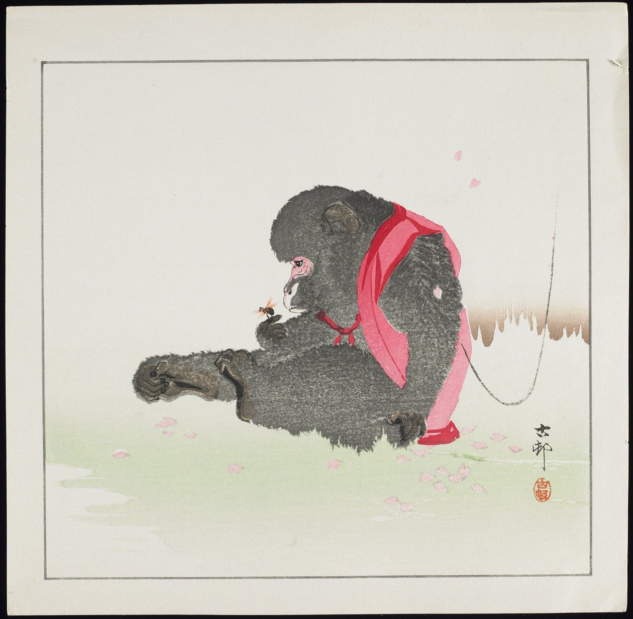猿が蜂を捕まえる、1912年以前 作： 大原光子