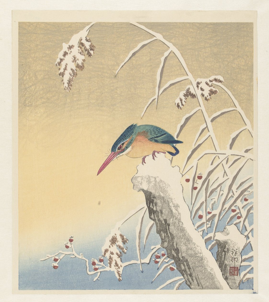 雪の中のカワセミ 作： 大原光子