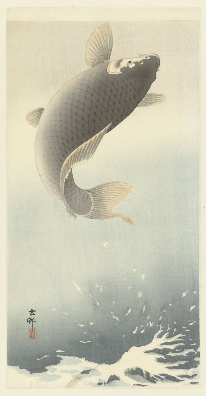 絵画　鯉 三輪高英「鯉」日本画・6号 絵画買取・販売の小竹美術