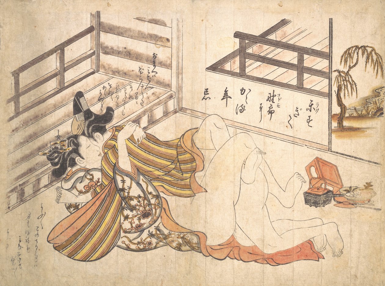 寝室のシーン、カリフォルニア州。 1739年頃。 1739年。 作： 奥村正信