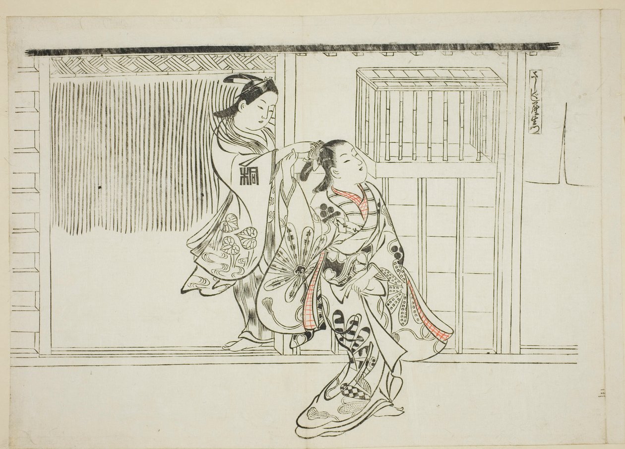 櫛形羅生門」、No.3（戯曲のパロディを描いた12枚の版画シリーズより 作： 奥村正信